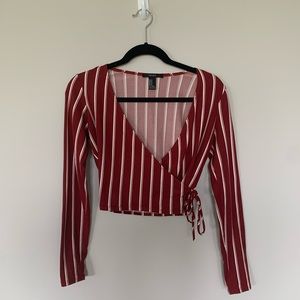 Red and White Pinstripe Crop Top, Size: M